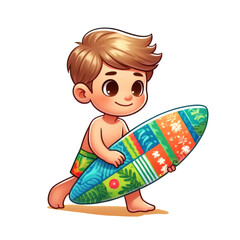 Cartoon Surfing Boy at Seaside