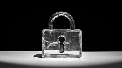 Transparent ice padlock on a white surface