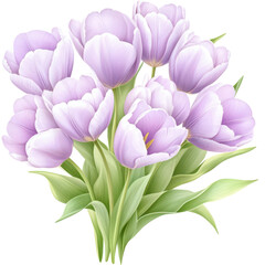 Obraz premium Delicate Pastel Tulips: A breathtaking close-up captures a bouquet of pastel purple tulips with their soft, velvety petals and gentle green stems.