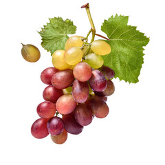 Vibrant Grapes with Fresh Green Leaves, Perfect for Food Packaging and Beverage Design, Isolated PNG Image