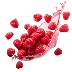 Fresh, juicy raspberries splashing in vibrant liquid, perfect for food packaging design.