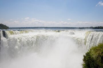 Panoramic view of Devil's Throat waterfall at Iguazu Falls in Argentina.