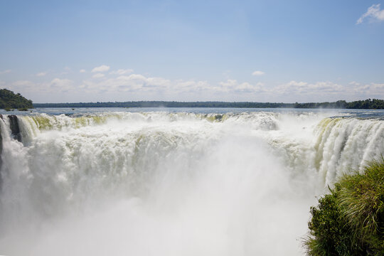 Panoramic view of Devil's Throat waterfall at Iguazu Falls in Argentina.