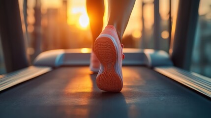 A person in athletic gear jogs on a treadmill inside a gym
