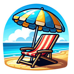 Summer travel,Umbrella and chair beach. Flat design illustration