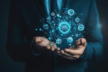 Businessman holding digital supply chain