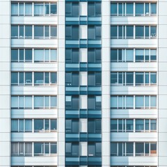 Modern Highrise Building Facade with Blue and White Windows