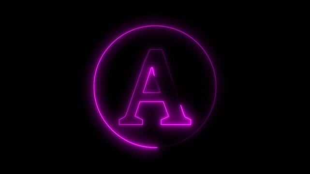 Animation of neon capital letter A on black background. Pink color letter animation