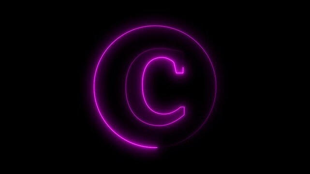 Animation of neon capital letter C on black background. Pink color letter animation