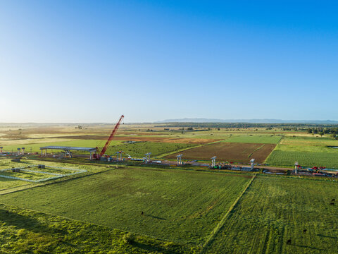 Singleton Bypass under construction first girders placed and crane working on bridge building