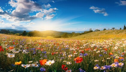 Fototapeta premium blumenwiese hintergrund panorama wildblumen wiese