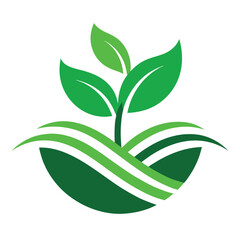 Green Leaves Sprout on Hills Icon with White Background