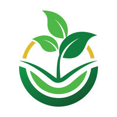 Growth Symbol Green Leaves in Circle, Eco Concept, Minimalist Icon Style