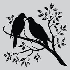 A  pair of lovebirds perched together  image silhouette design vector art and illustration