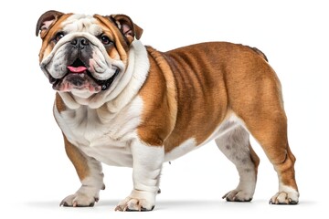 Cute bulldog pups, brown and white, isolated young canines