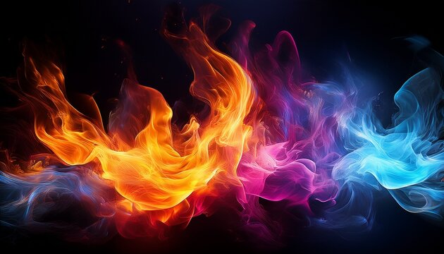 multi coloured fire on a black background