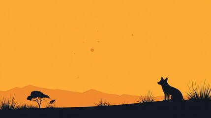 Fototapeta premium African Sunset Silhouette, Silhouette of a wild dog at sunset in the African savanna.
