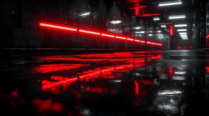 Dark alleyway, rain, neon lights