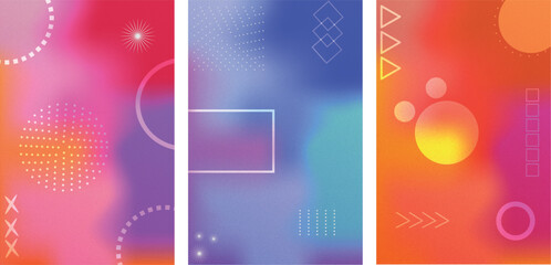 Abstract poster design.Modern gradient poster background wwith trending grain effect vector set. Ideal design for social media, cover, banner, flyer, music, ads