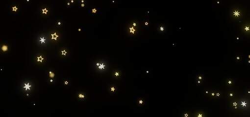 Sparkling gold and white stars on a black background. Perfect for festive designs.