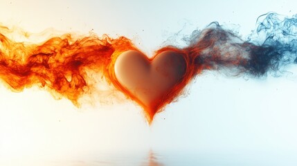 A modern abstract composition featuring a white heart floating at the center, enveloped by orange curved lines that form fluid, wave-like shapes.