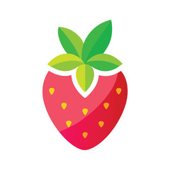 Obraz premium Isolated Flat Design Strawberry Fruit Icon with Green Leaves on White Background
