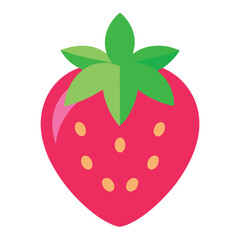 Isolated Cartoon Strawberry Fruit with Green Leaves and Yellow Seeds on White