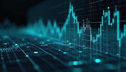 Digital financial chart indicators showing stock market business and exchange financial growth graph. Trading data, market analysis and investment concept on futuristic background.