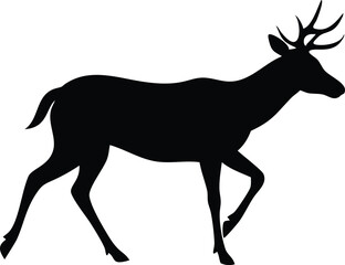 Fototapeta premium Walking Deer Silhouette, Wildlife Animal with Antlers on Transparent Background