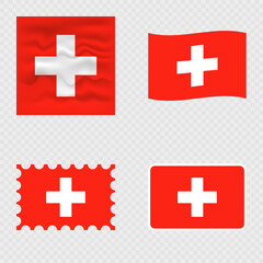 Switzerland national flag in four different styles.