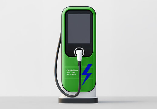 EV Charging Station Mockup &ndash; Realistic Green Electric Vehicle Charger Template for Eco-Friendly Branding and Product Showcases