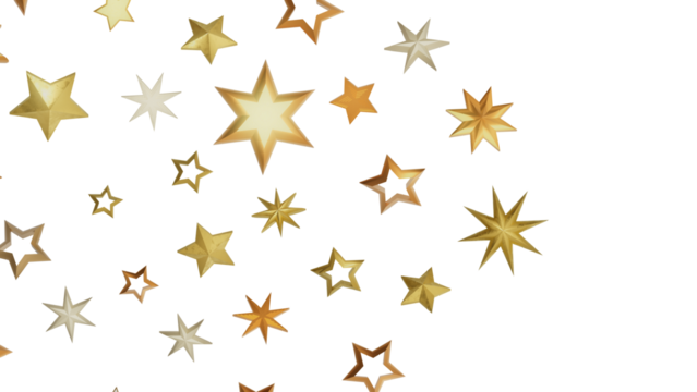 A captivating abstract design featuring golden stars of various sizes scattered across a black background, creating a sense of depth and sparkle.