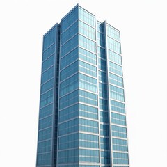 Obraz premium Modern tall office building against transparent background. Corporate skyscraper with glass windows reflects sky. Architecture structure business district finance concept.