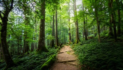 Obraz premium forest trail through the green forest