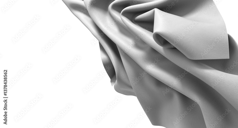 Poster A close up of a white fabric draped over a black background, creating a smooth and simple abstract composition.