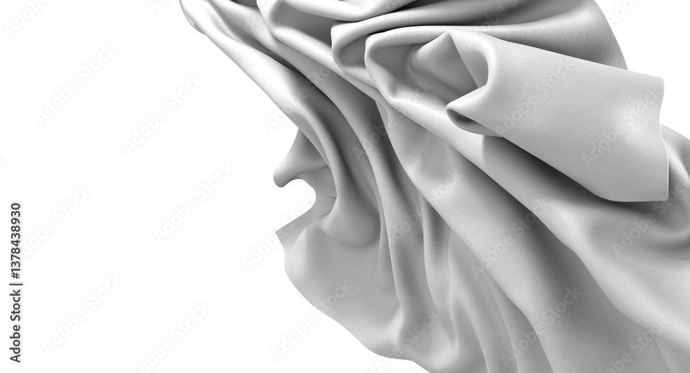 Poster A close up of a white fabric draped over a black background, creating a smooth and simple abstract composition.