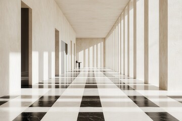 Spacious, sunlit hallway with elegant architecture