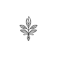 Minimalist Line Art Botanical Logo: Leaf Branch on Cream Background