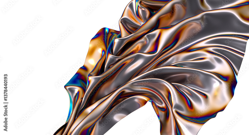 Poster Shimmering iridescent fabric drapes creating a captivating abstract design