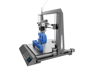 Demonstration of 3D printing. Side of view of printer. Isolated on a transparent background. 3D illustration.
