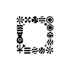 Playful Geometric Frame: Black Shapes on White, Minimalist Design