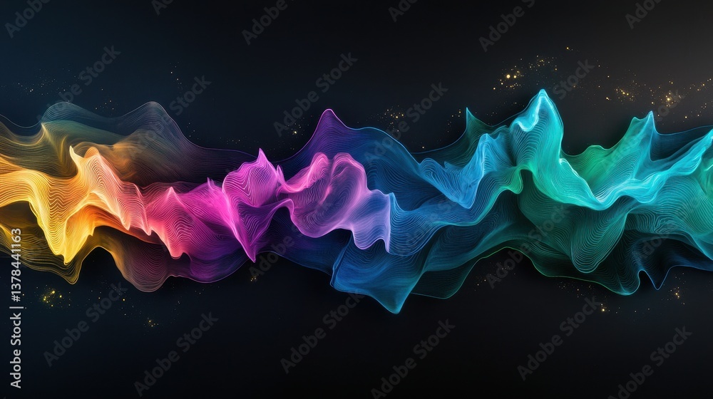 Poster abstract vibrant sound waves spectrum displaying dynamic radiance in vivid colors against a dark bac