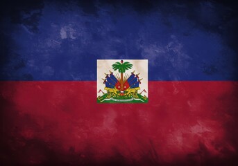 Naklejka premium Grunge Styled Haiti Flag with National Emblem and Distressed Texture