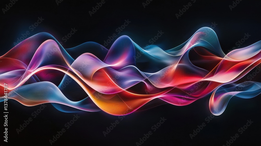 Poster vibrant abstract representation of sound waves and colorful spectrum flowing in dynamic patterns