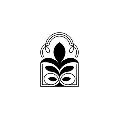 Minimalist Floral Emblem in Black on White, Art Deco Style