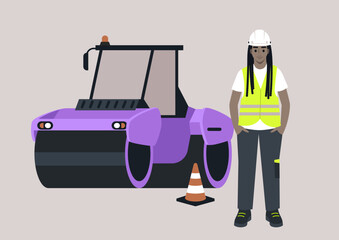 An asphalt paver engineer work effectively at a construction site, showcasing skill while ensuring safe and quality road construction