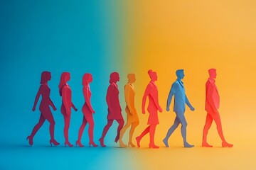 Obraz premium Colorful Paper People Walking Forward Path Growth