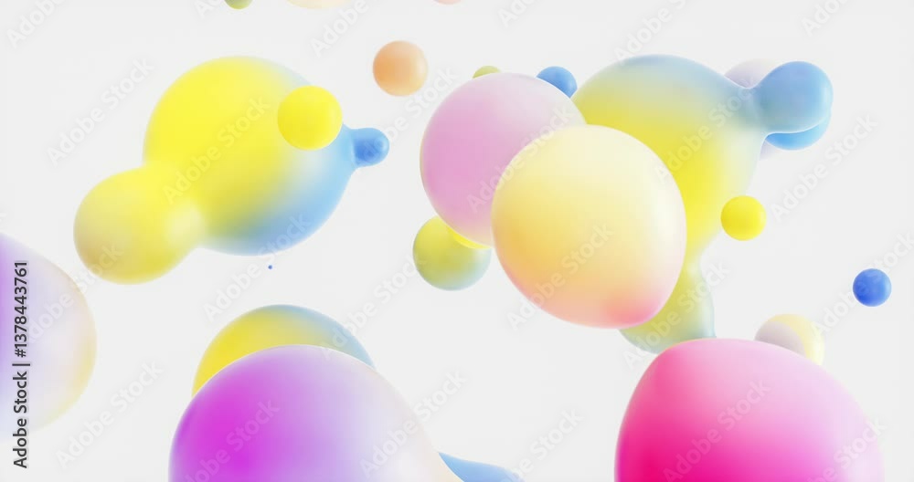 Fototapete Abstract 3d geometric art with fluid floating liquid blobs, soap bubbles. colorful gradient 3d motion graphic.