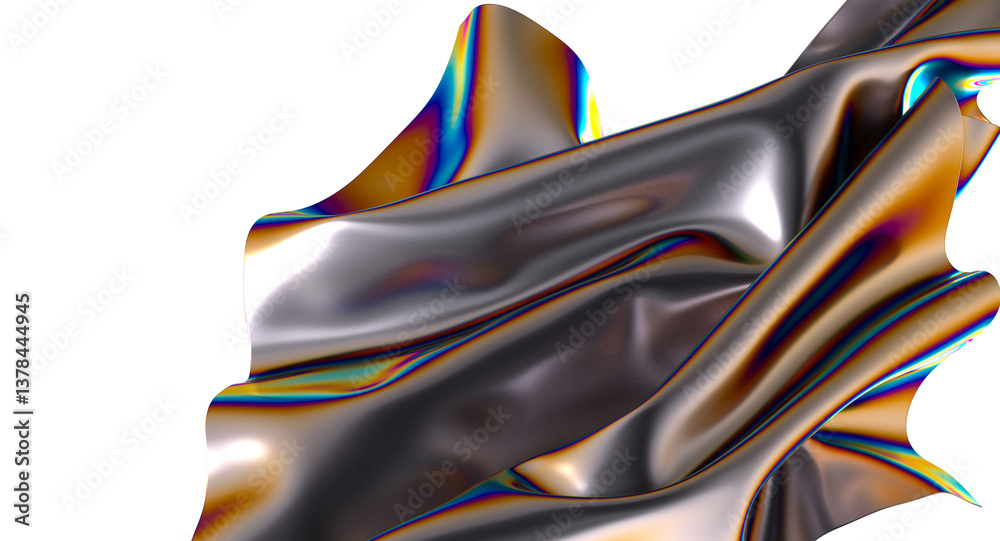 Poster Shimmering iridescent fabric drapes creating a captivating abstract design