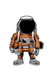 Cartoon Astronaut with Blank Helmet and Retro Space Suit